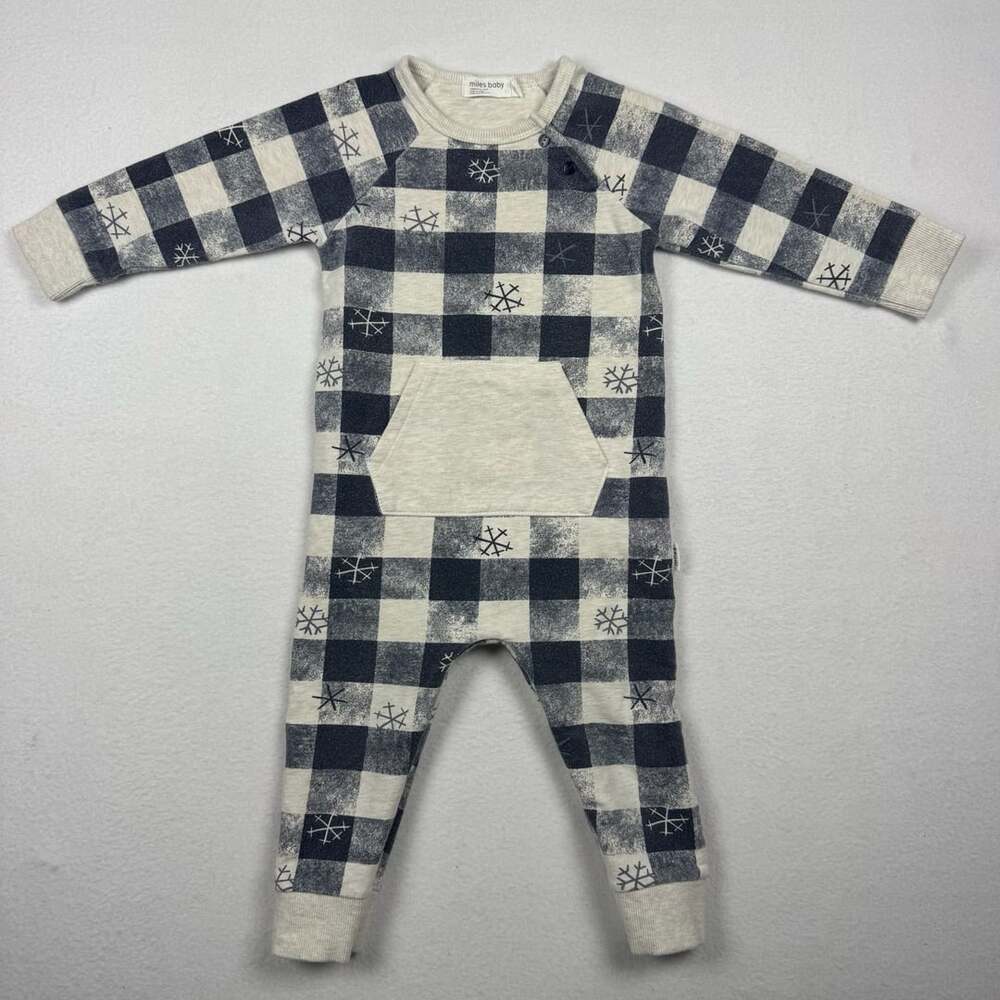 Miles Baby Plaid Snowflake Coverall Size 12M Blue White